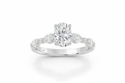 Ladies Ring 1 1/2CT Round/Oval/Marquise Diamond 14k White Gold (Center Stone Oval Diamond 1CT)