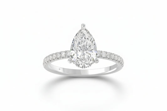 14k White gold 2 3/4CTW round/pear Diamond Ladies ring (Center pear diamond 2CTR)