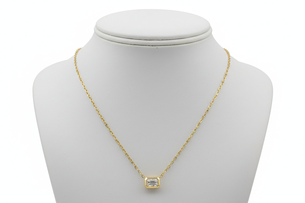 14k Yellow Gold LAB Bezel Emerald DIAMOND 0.20CTW