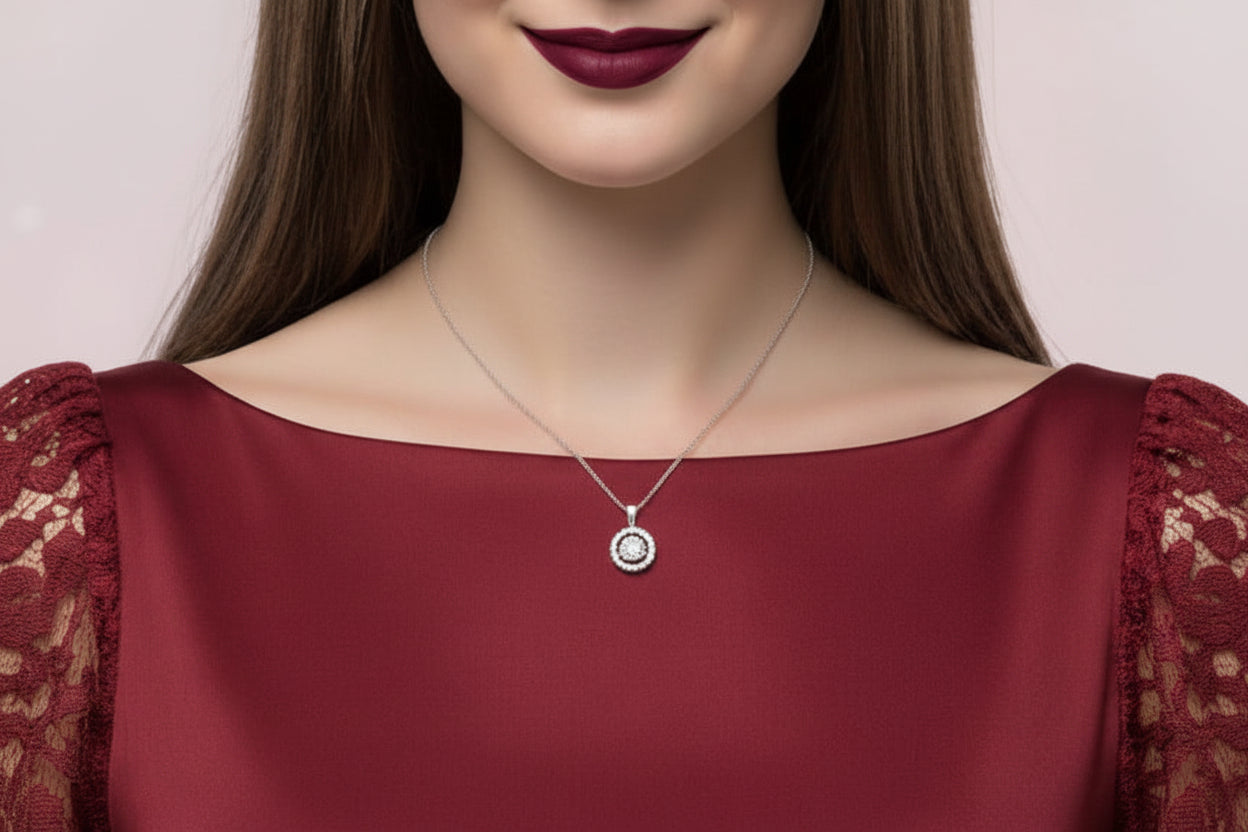 10k White Gold LAB Floating Round DIAMOND 0.25CTW Necklace