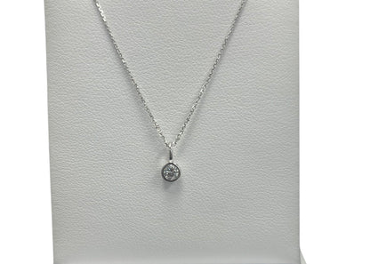 10k White Gold Round Bezel LAB DIAMOND 0.17CTW Necklace