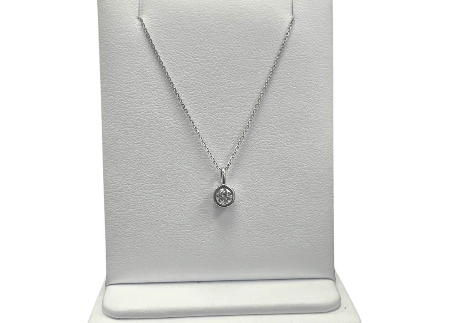 10k White Gold Round Solitaire Bezel LAB DIAMOND 0.20CTW Necklace