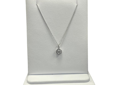 10k White Gold Round Solitaire Bezel LAB DIAMOND 0.20CTW Necklace