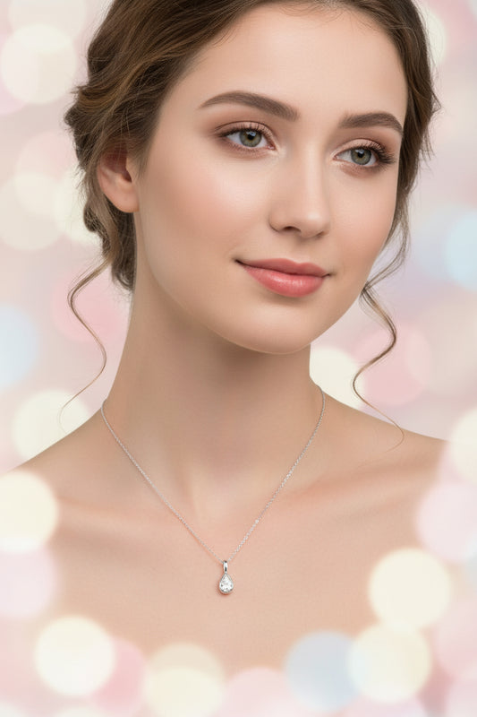 10k White Gold Pear Bezel LAB DIAMOND 0.11CTW Necklace