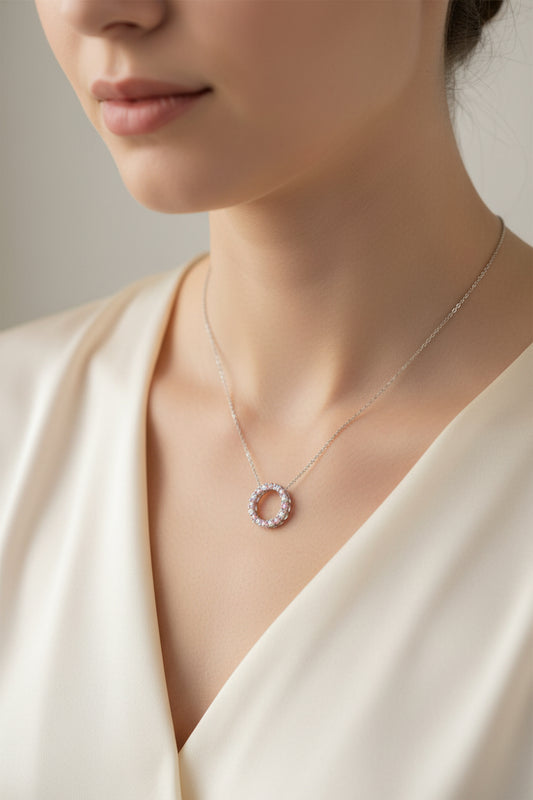 14k White Gold LAB Eternity/Pink DIAMOND 0.28CTW Necklace