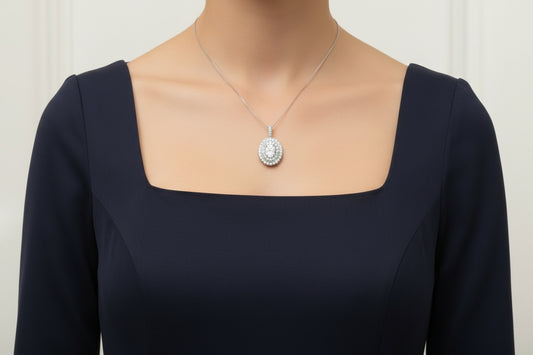 10k White Gold LAB Oval Cluster DIAMOND 1.00CTW Necklace