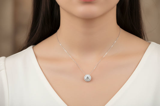 14k White Gold LAB Round DIAMOND 1.25CTW Necklace