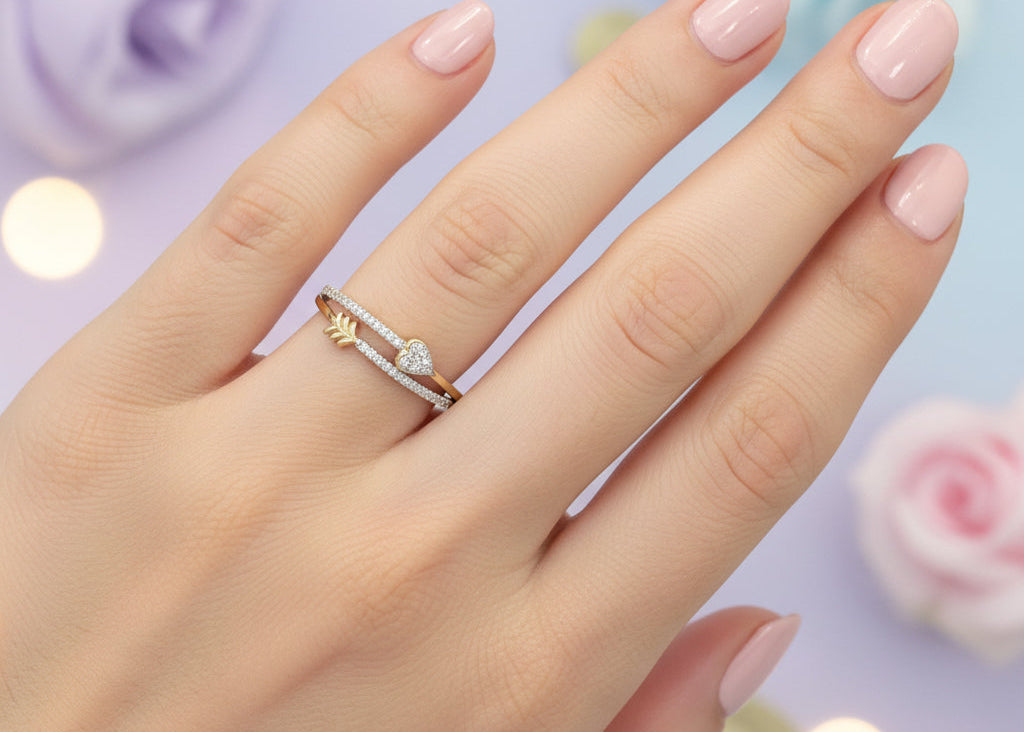 10k Yellow Gold Arrow /Heart DIAMOND 0.10CTW Band