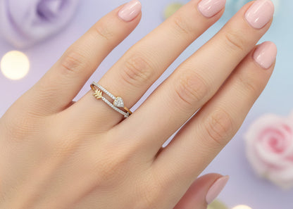 10k Yellow Gold Arrow /Heart DIAMOND 0.10CTW Band