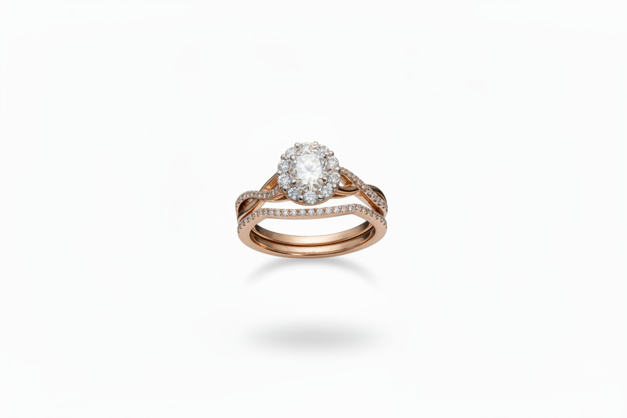 10k Rose Gold Flower twist DIAMOND 0.48CTW Bridal Set