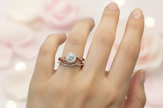 10k Rose Gold Flower twist DIAMOND 0.48CTW Bridal Set