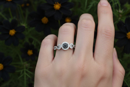 10k White Gold Round Twist Black DIAMOND 0.36CTW Ring