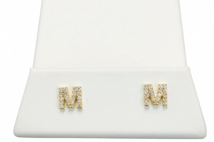 10k Yellow Gold Initial M DIAMOND 0.10CTW Studs