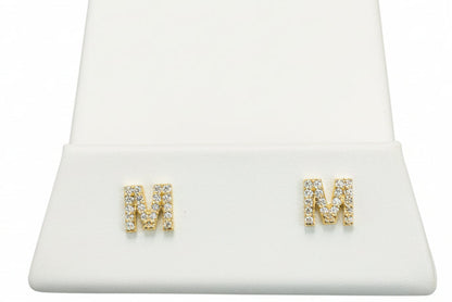 10k Yellow Gold Initial M DIAMOND 0.10CTW Studs