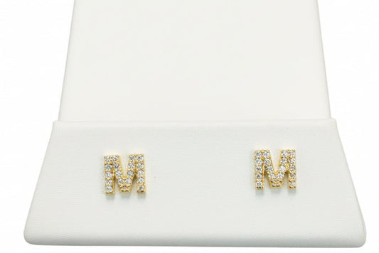 10k Yellow Gold Initial M DIAMOND 0.10CTW Studs