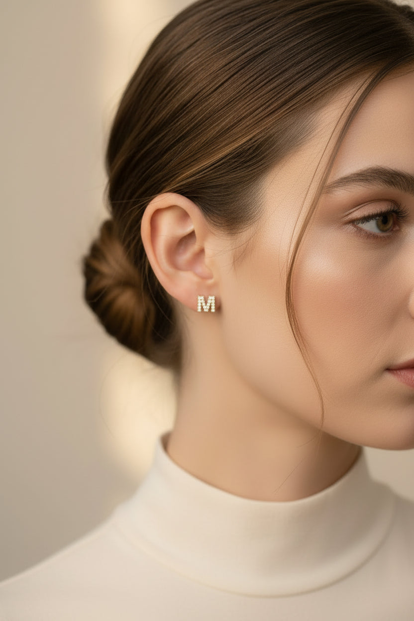 10k Yellow Gold Initial M DIAMOND 0.10CTW Studs
