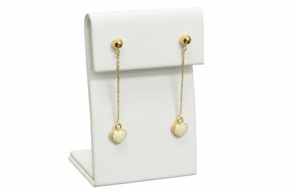 10k Yellow Gold Heart Enamel/Ball Dangly Earings
