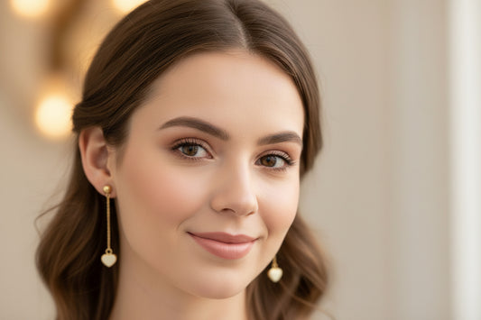 10k Yellow Gold Heart Enamel/Ball Dangly Earings