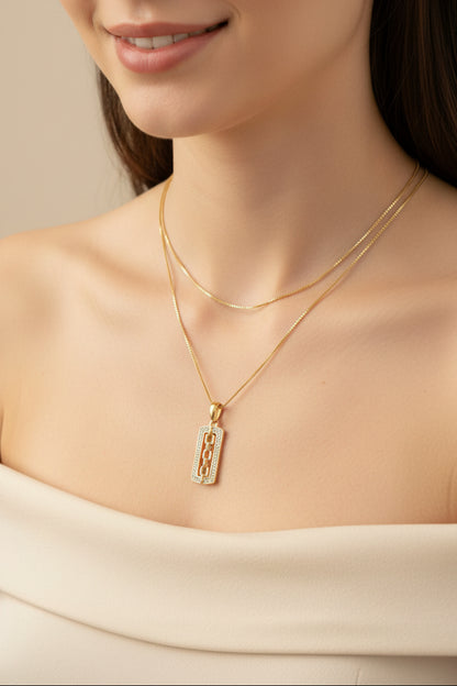 10k Yellow Gold Link Chain Center DIAMOND 0.10CTW Necklace