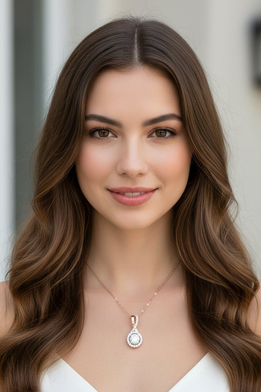 10k Rose Gold LAB Oval Twist Bail DIAMOND 0.20CTW Necklace