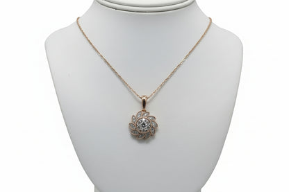 10k Rose Gold LAB Tilted Flower DIAMOND 0.15CTW Necklace