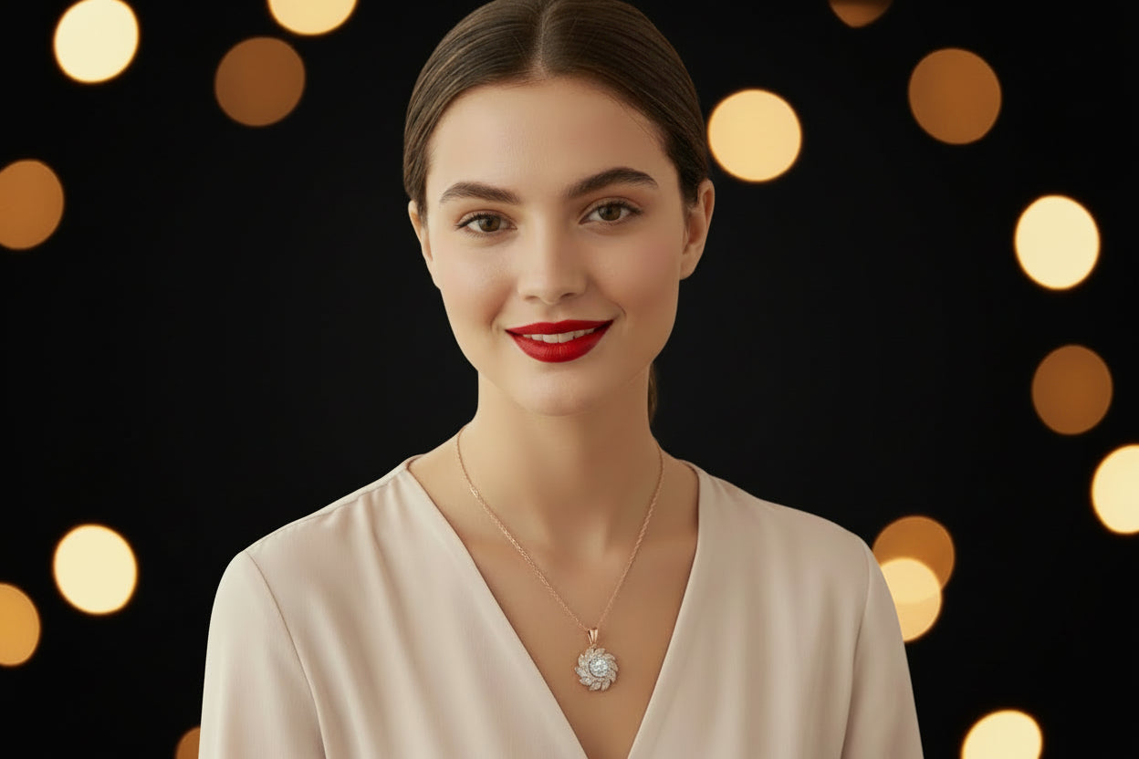 10k Rose Gold LAB Tilted Flower DIAMOND 0.15CTW Necklace