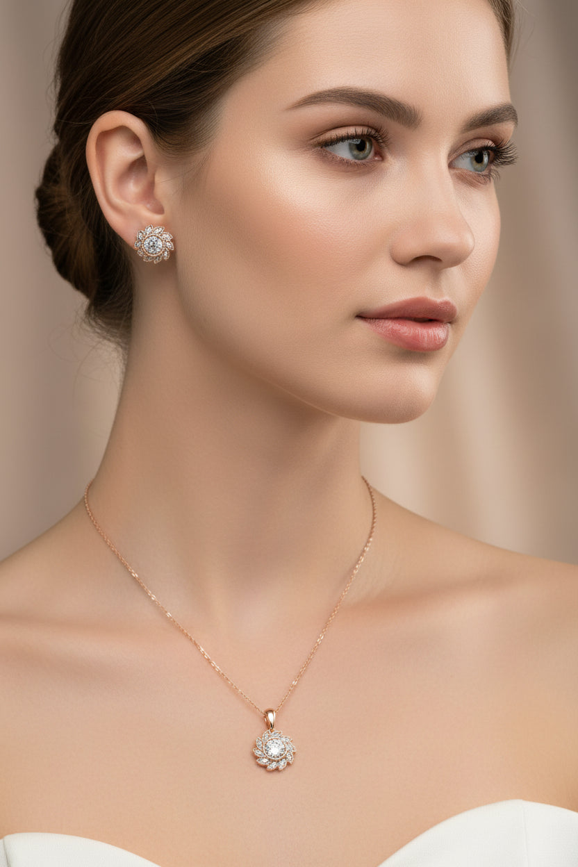 10k Rose Gold LAB Flower Tilted DIAMOND 0.15CTW Earings