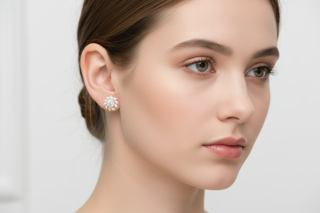 10k Rose Gold LAB Flower Tilted DIAMOND 0.15CTW Earings