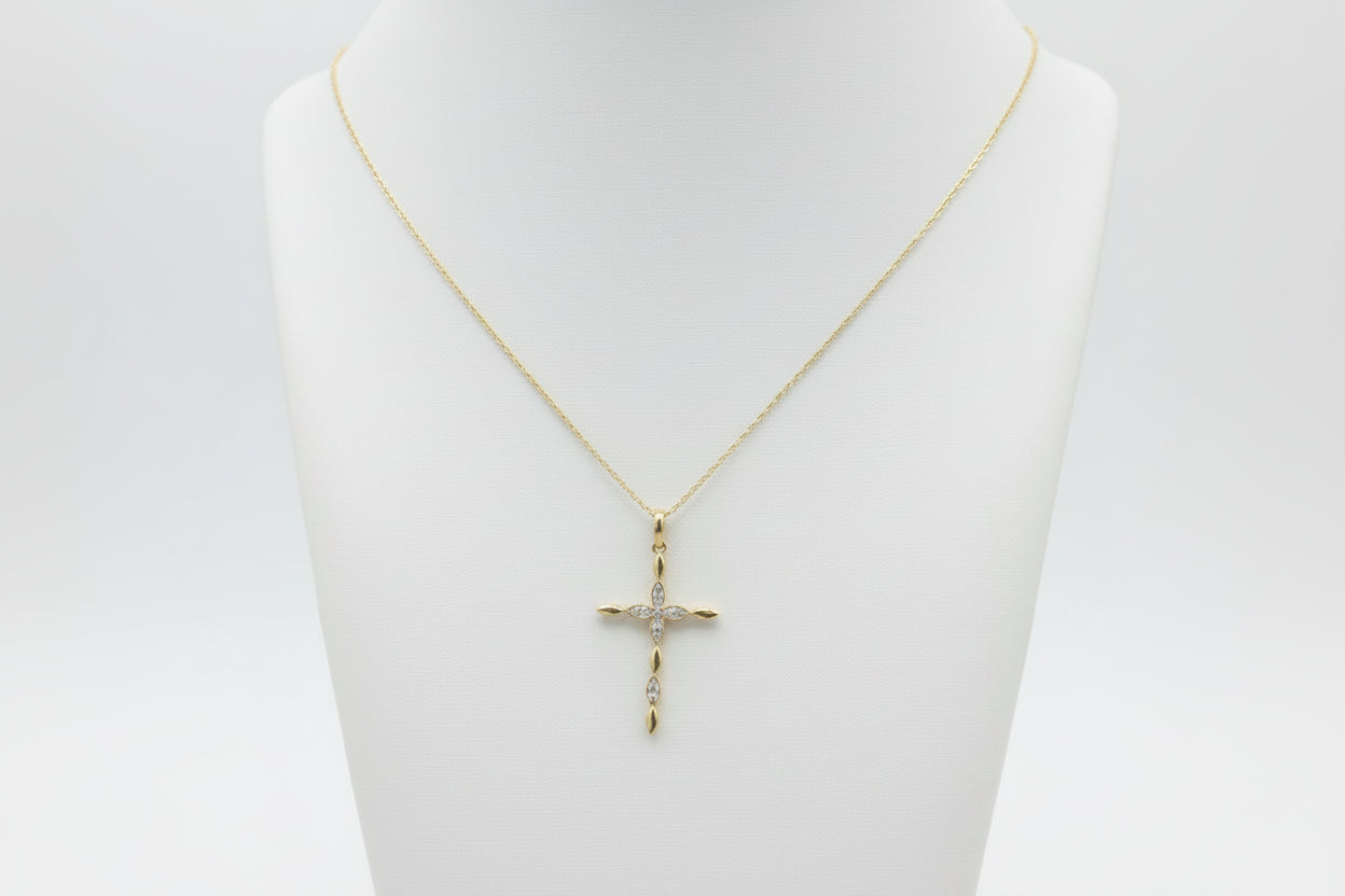 10k Yellow Gold Cross DIAMOND 0.18CTW Necklace