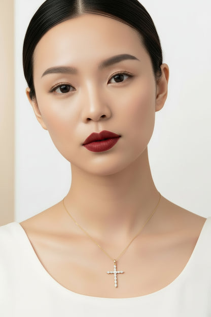 10k Yellow Gold Cross DIAMOND 0.18CTW Necklace