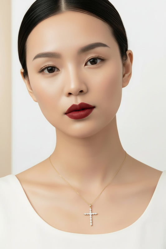 10k Yellow Gold Cross DIAMOND 0.18CTW Necklace