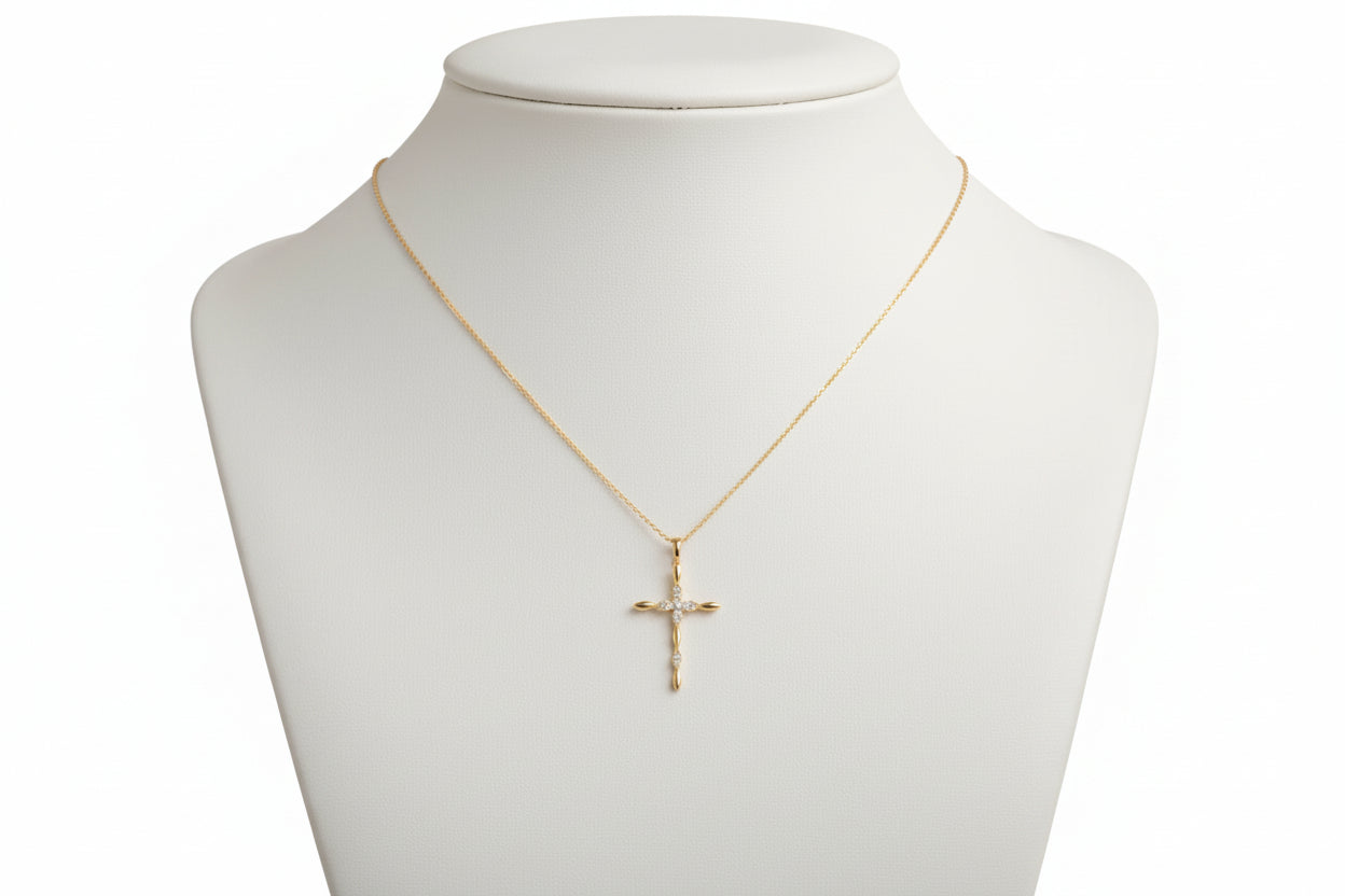 10k Yellow Gold Cross DIAMOND 0.18CTW Necklace