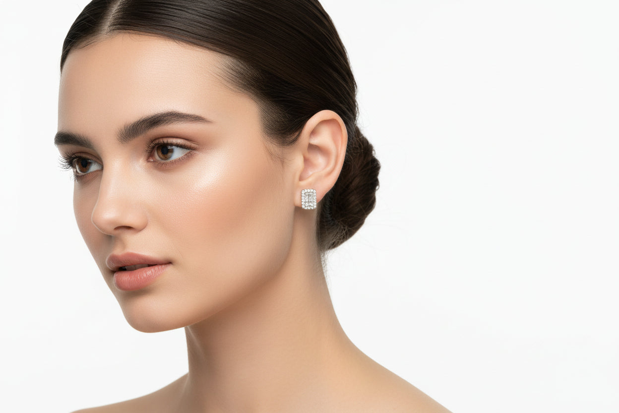 10k Yellow Gold Emerald Cut Cluster DIAMOND 0.30CTW Earings