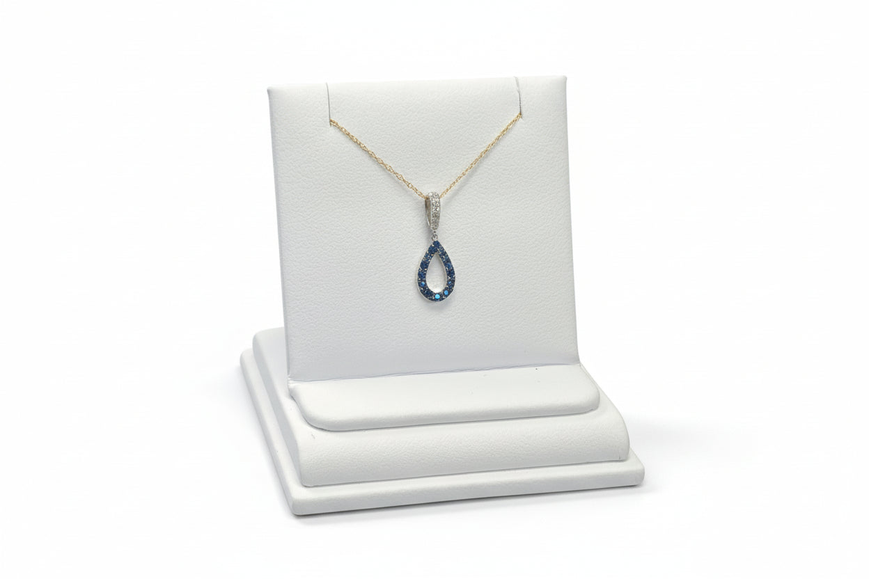 14k White Gold Pear Design Blue DIAMOND 0.05CTW Necklace