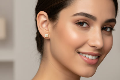 10k Yellow Gold Square DIAMOND 0.05CTW Earings
