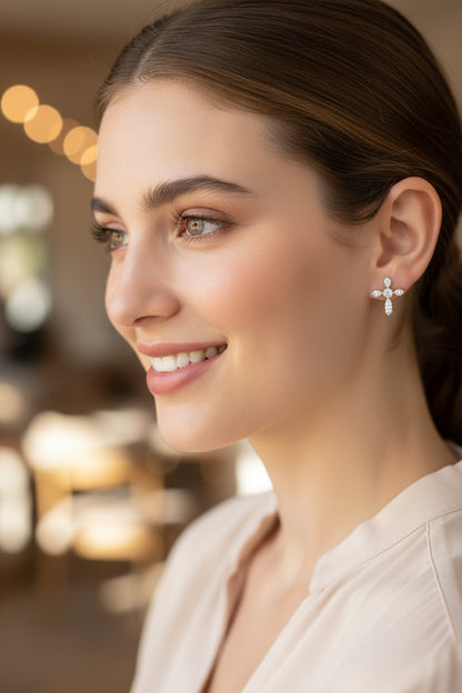 10k Yellow Gold Cross DIAMOND 0.20CTW Studs
