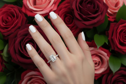 LADIES RING 1 3/4CT ROUND/EMERALD DIAMOND 14K WHITE GOLD (CENTER STONE EMERALD DIAMOND 1 1/2CT )