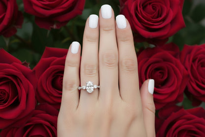 Ladies Ring 1 1/2CT Round/Oval/Marquise Diamond 14k White Gold (Center Stone Oval Diamond 1CT)
