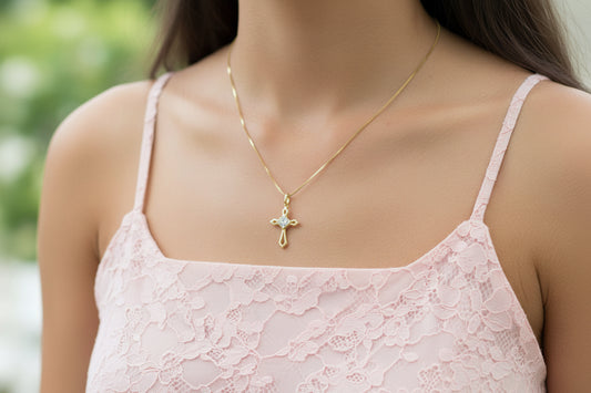 10k Yellow Gold Cross DIAMOND 0.10CTW Necklace