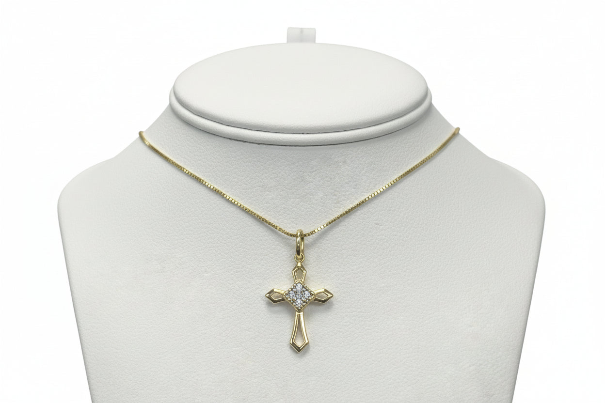 10k Yellow Gold Cross DIAMOND 0.10CTW Necklace