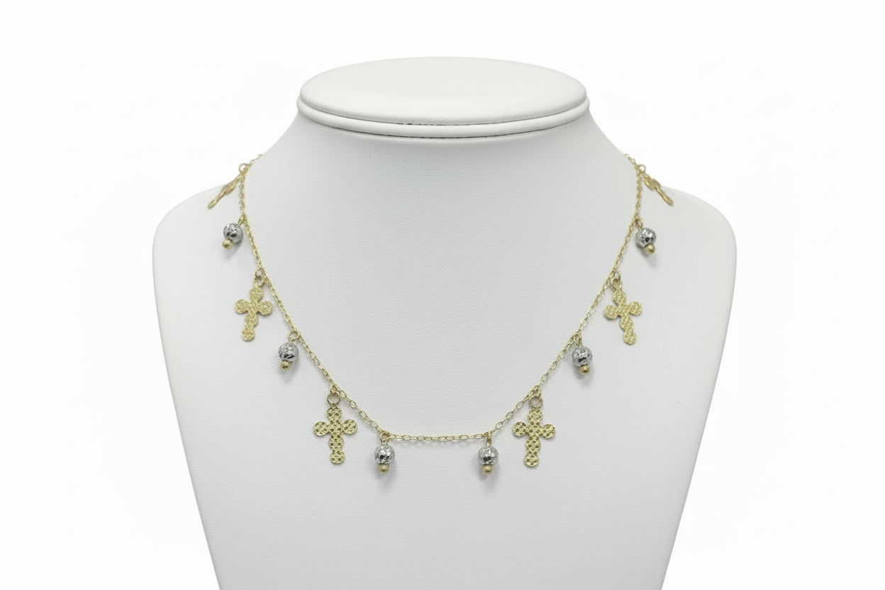 14k Yellow Gold Cross/Beads Necklace