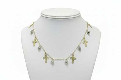 14k Yellow Gold Cross/Beads Necklace