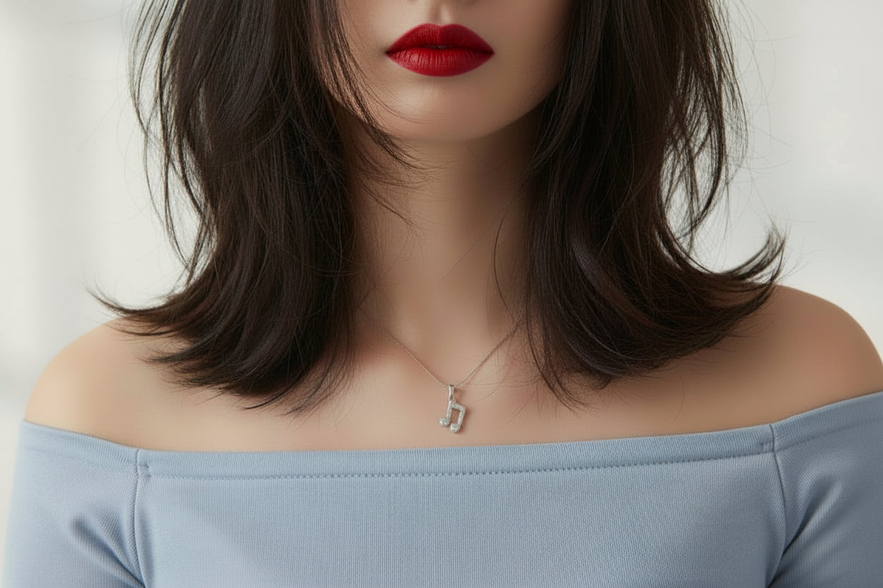 10k White Gold Music Note DIAMOND 0.08CTW Necklace