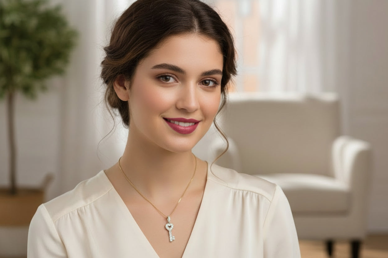 10k Yellow Gold Key DIAMOND 0.10CTW Necklace