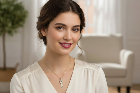 10k Yellow Gold Key DIAMOND 0.10CTW Necklace