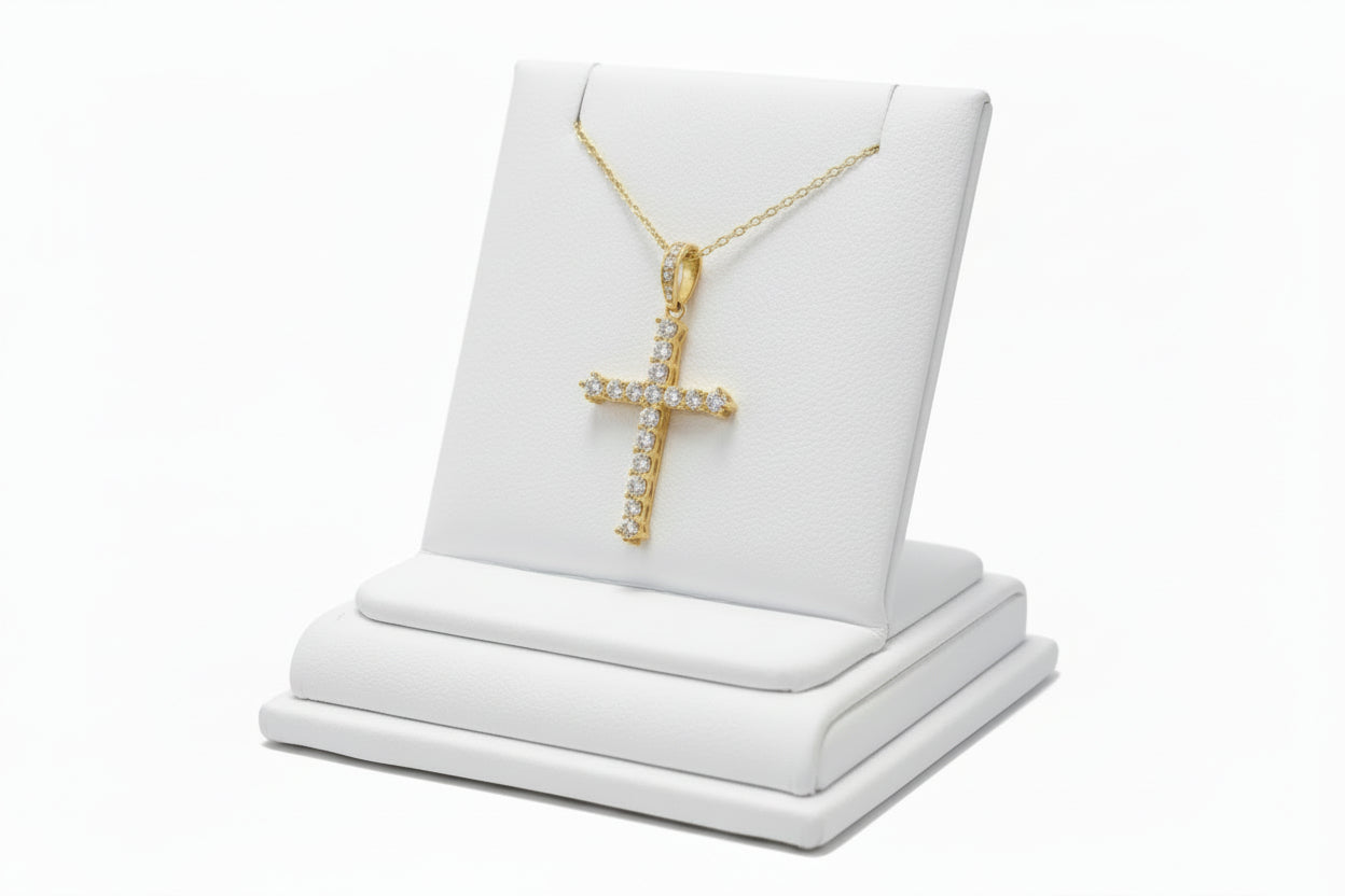 10k Yellow Gold Cross DIAMOND 0.35CTW Necklace