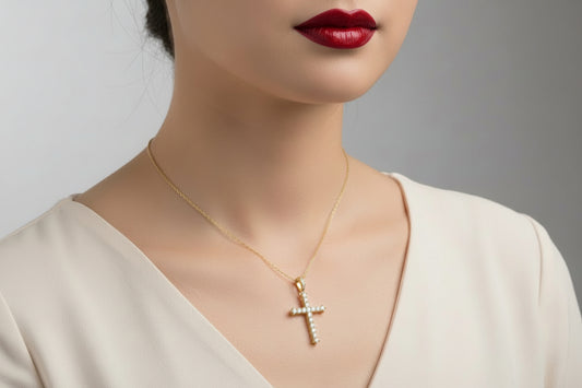 10k Yellow Gold Cross DIAMOND 0.35CTW Necklace
