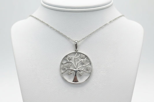 10k White Gold Tree of Life /Heart DIAMOND 0.05CTW Necklace