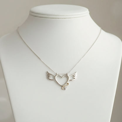 10k White Gold Angel/Devil Heart Necklace