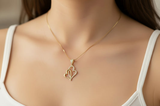 14k Yellow Gold Double Heart CZ Necklace